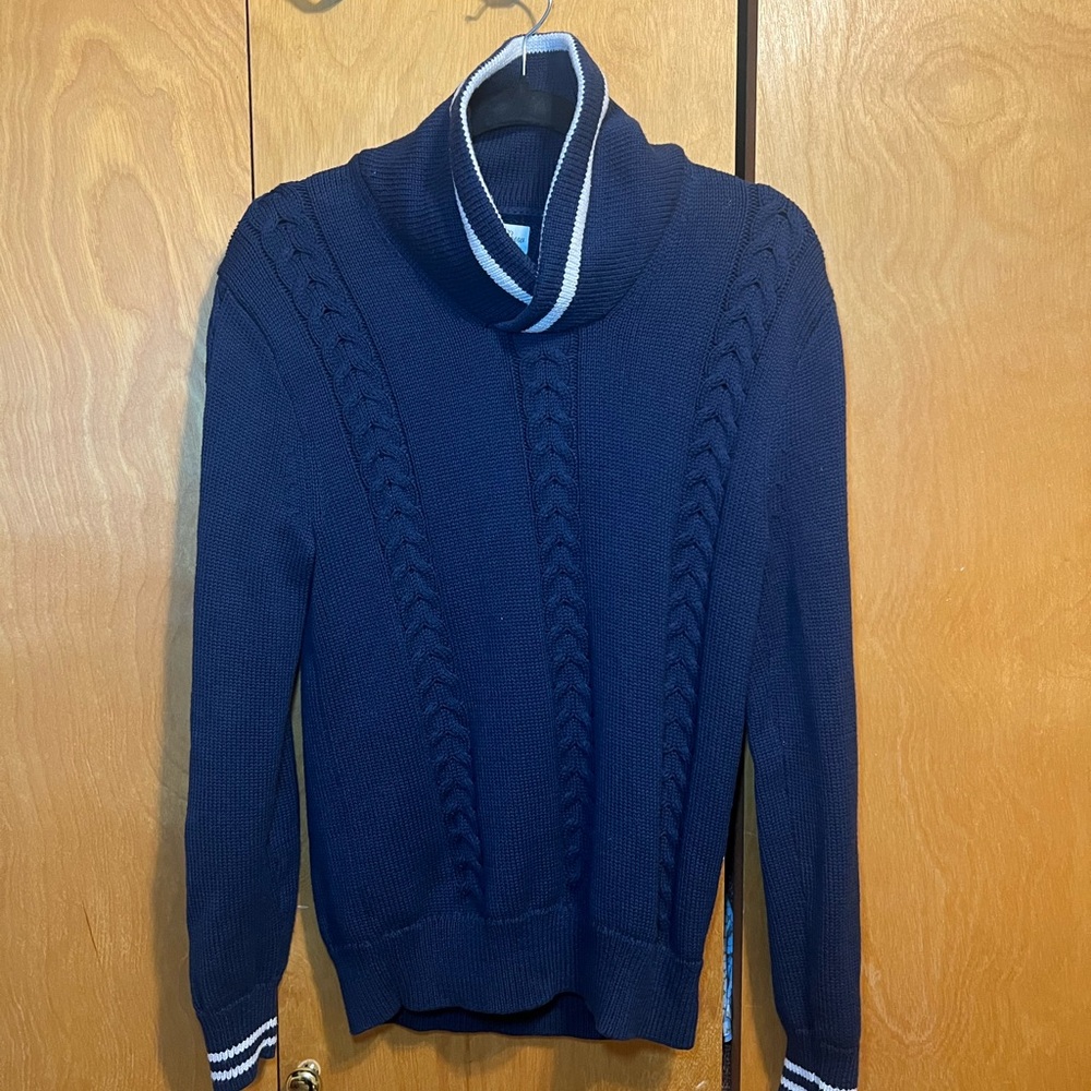 J.Crew navy cotton cable knit tipped shawl sweater size small